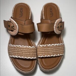 Earth Leather Colla Comfort Wedge Platform Sandals Brown Size 8